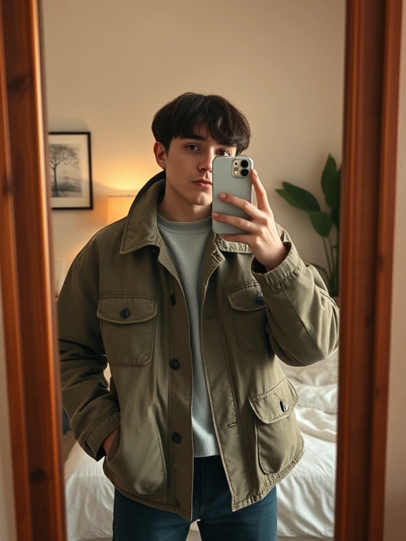 Customer @elle.b mirror selfie in THREAD & CO. utility jacket