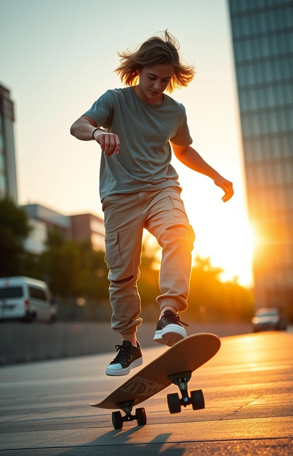 Customer @sk8_kai skating in THREAD & CO. cargos